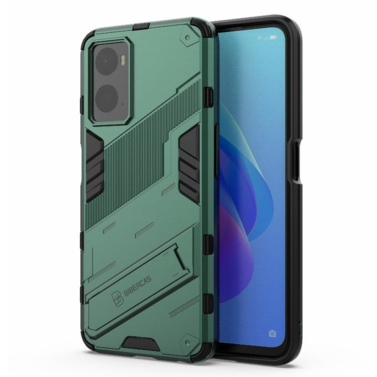 Hard PC + Soft TPU Case for Realme 9i / Oppo A36 / A76 Adjustable Kickstand Well-protected Phone Case Shell - Green