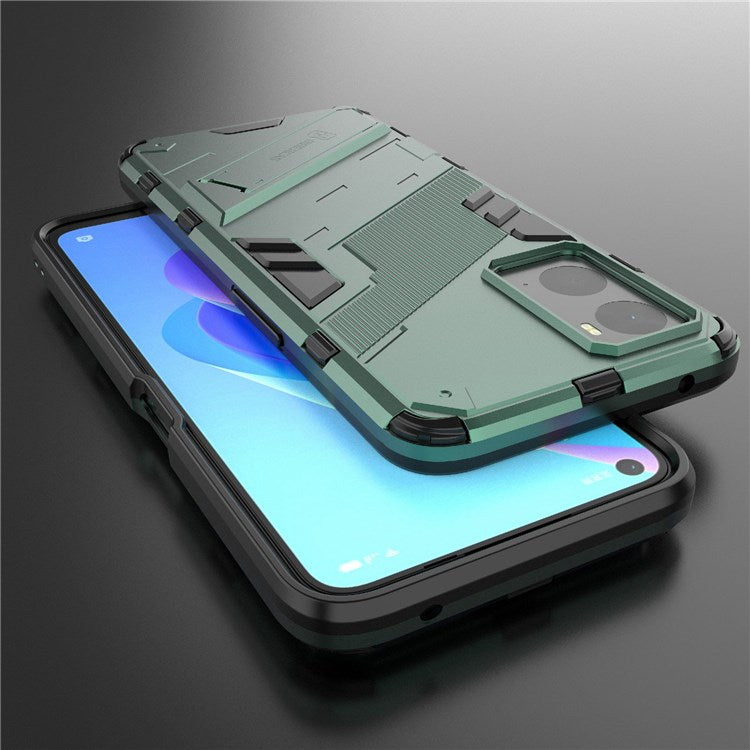 Hard PC + Soft TPU Case for Realme 9i / Oppo A36 / A76 Adjustable Kickstand Well-protected Phone Case Shell - Green