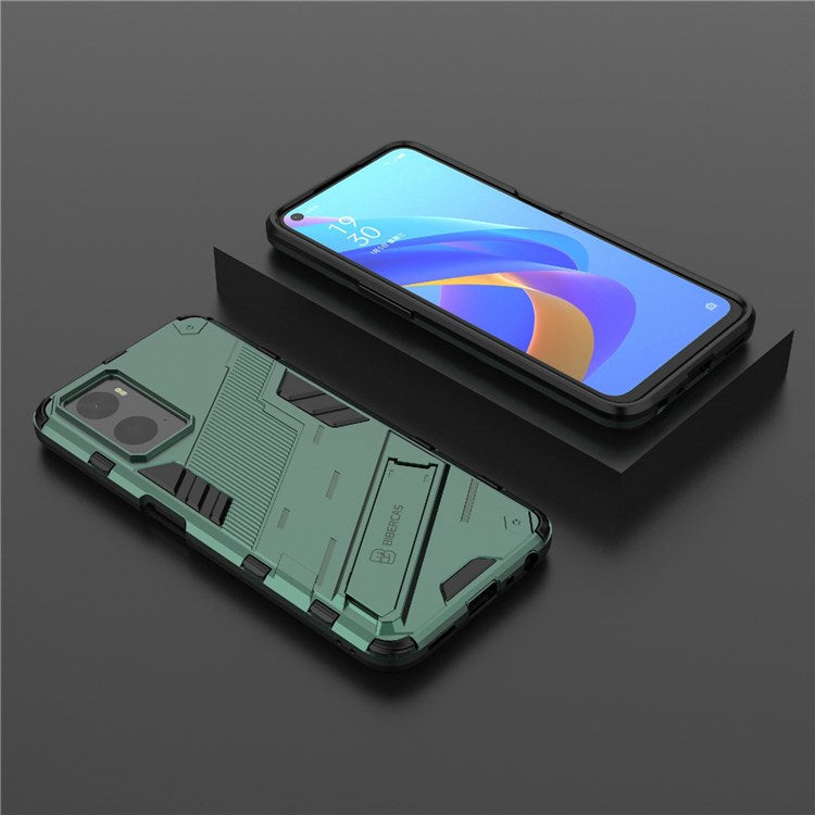 Hard PC + Soft TPU Case for Realme 9i / Oppo A36 / A76 Adjustable Kickstand Well-protected Phone Case Shell - Green