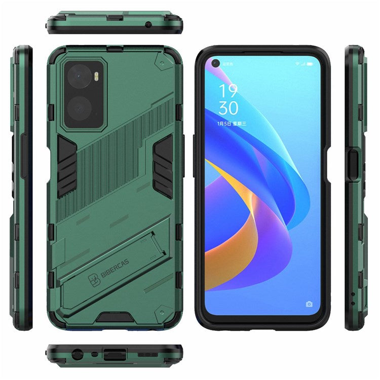 Hard PC + Soft TPU Case for Realme 9i / Oppo A36 / A76 Adjustable Kickstand Well-protected Phone Case Shell - Green