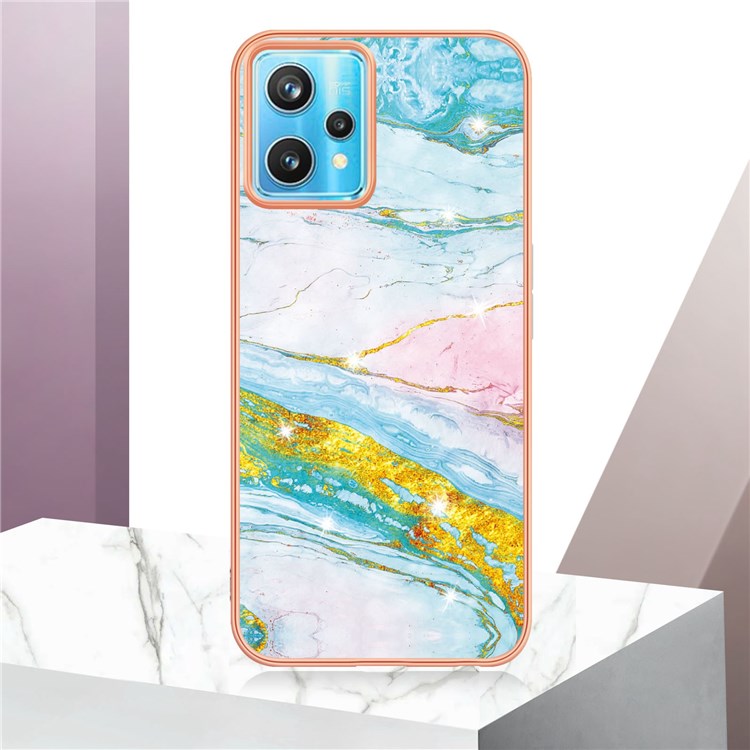 YB IMD Series-2 Phone Case for Realme 9 Pro 5G / 9 5G / V25, Electroplating Frame IMD Marble Pattern Flexible TPU Cover - Green 004
