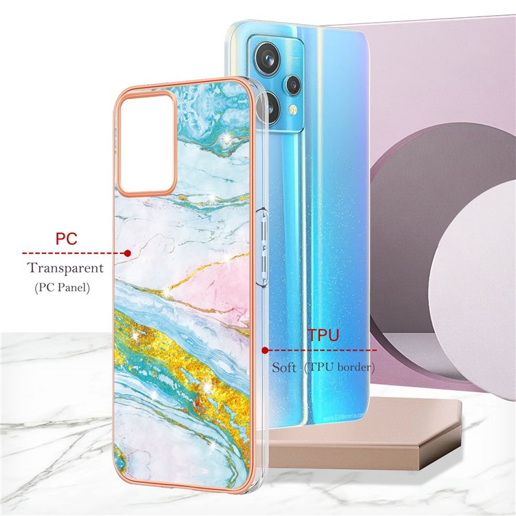 YB IMD Series-2 Phone Case for Realme 9 Pro 5G / 9 5G / V25, Electroplating Frame IMD Marble Pattern Flexible TPU Cover - Green 004