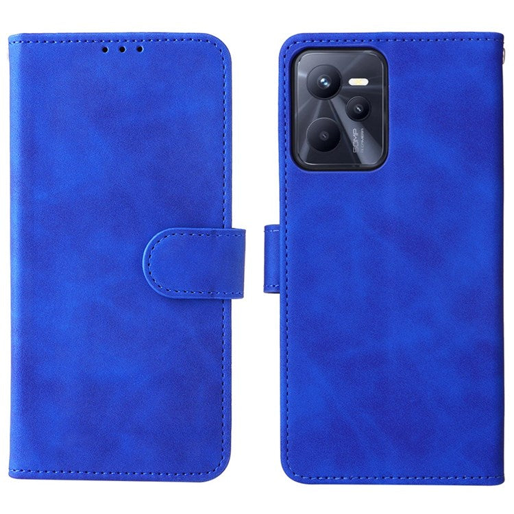 For Realme C35 Skin-touch Feeling Drop-proof PU Leather Case Wallet Stand Phone Cover - Blue