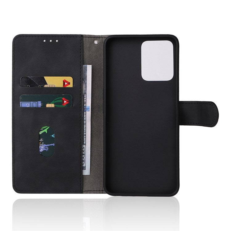 For Realme C35 Skin-touch Feeling Drop-proof PU Leather Case Wallet Stand Phone Cover - Black