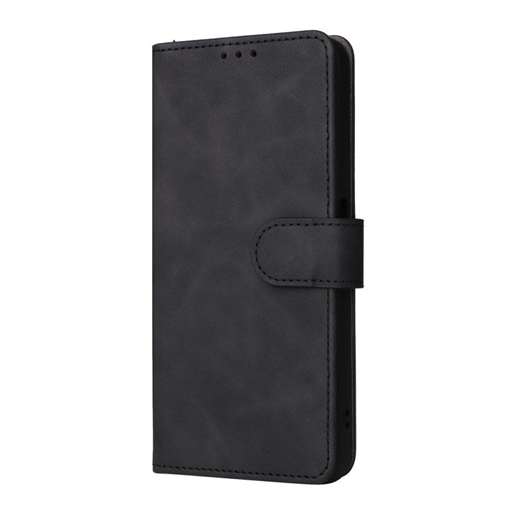 For Realme C35 Skin-touch Feeling Drop-proof PU Leather Case Wallet Stand Phone Cover - Black