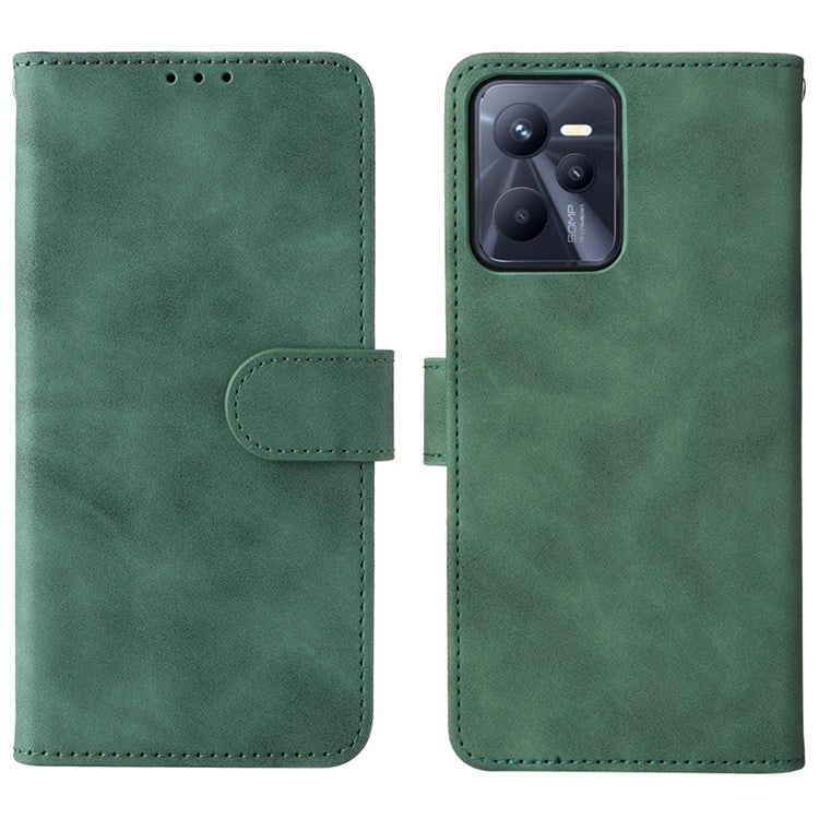 For Realme C35 Skin-touch Feeling Drop-proof PU Leather Case Wallet Stand Phone Cover - Green