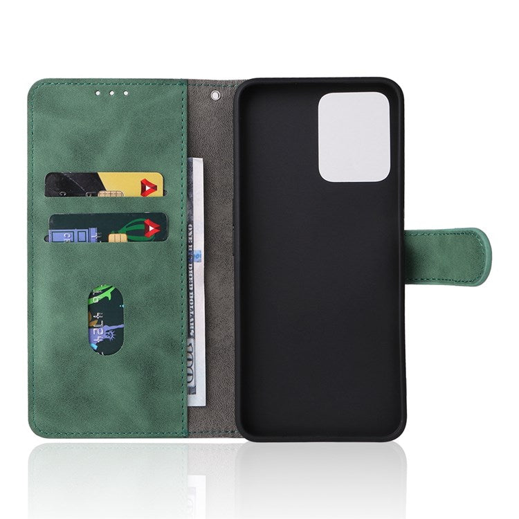 For Realme C35 Skin-touch Feeling Drop-proof PU Leather Case Wallet Stand Phone Cover - Green