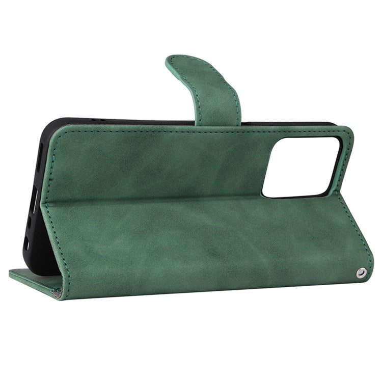 For Realme C35 Skin-touch Feeling Drop-proof PU Leather Case Wallet Stand Phone Cover - Green
