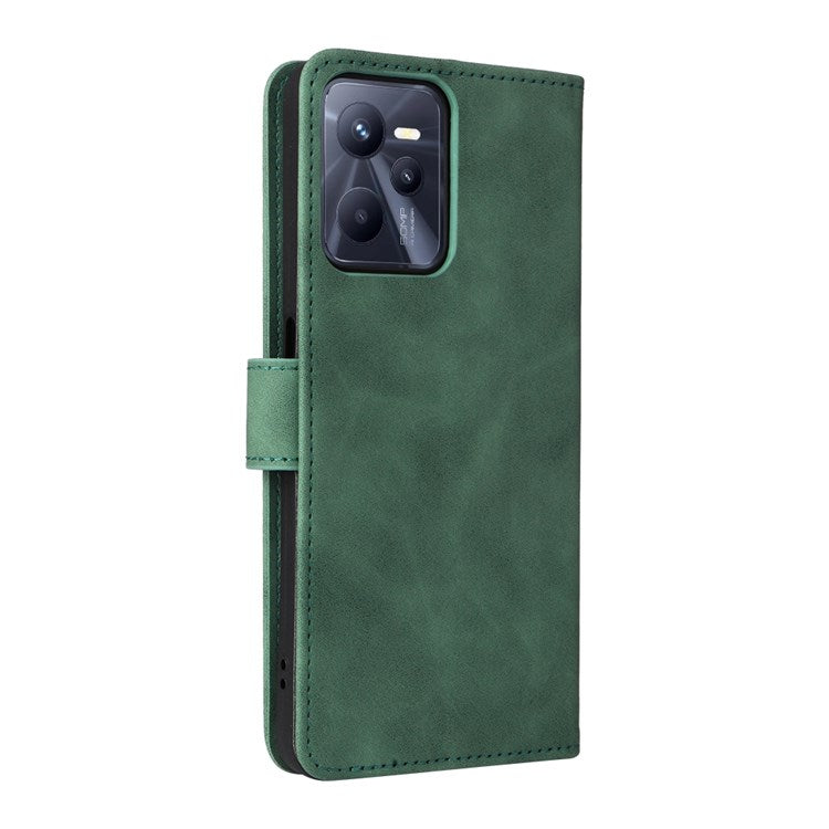 For Realme C35 Skin-touch Feeling Drop-proof PU Leather Case Wallet Stand Phone Cover - Green