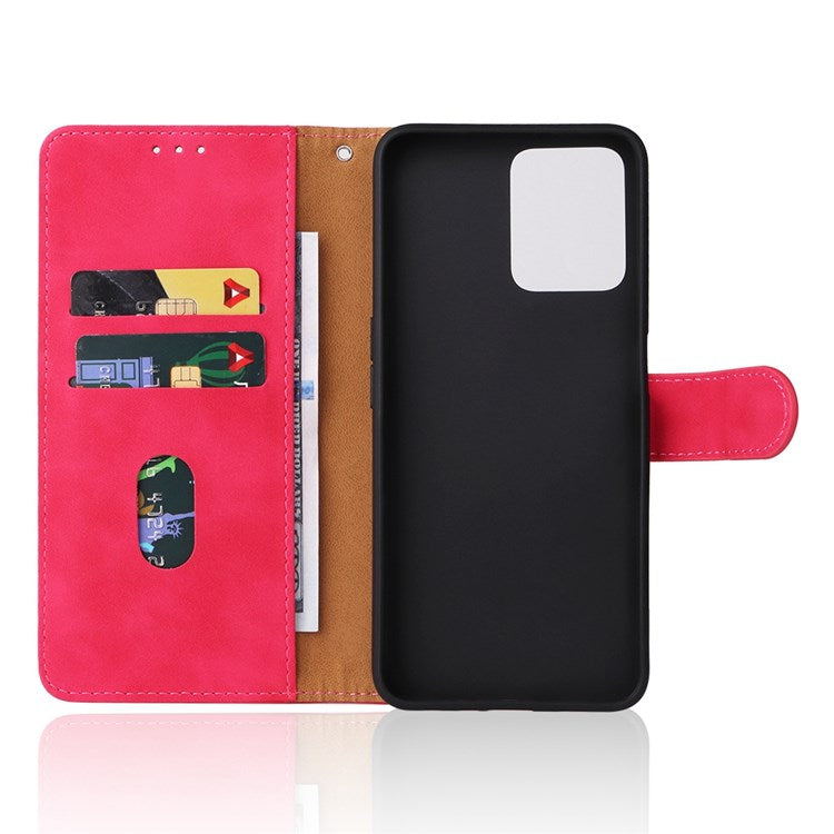 For Realme C35 Skin-touch Feeling Drop-proof PU Leather Case Wallet Stand Phone Cover - Rose