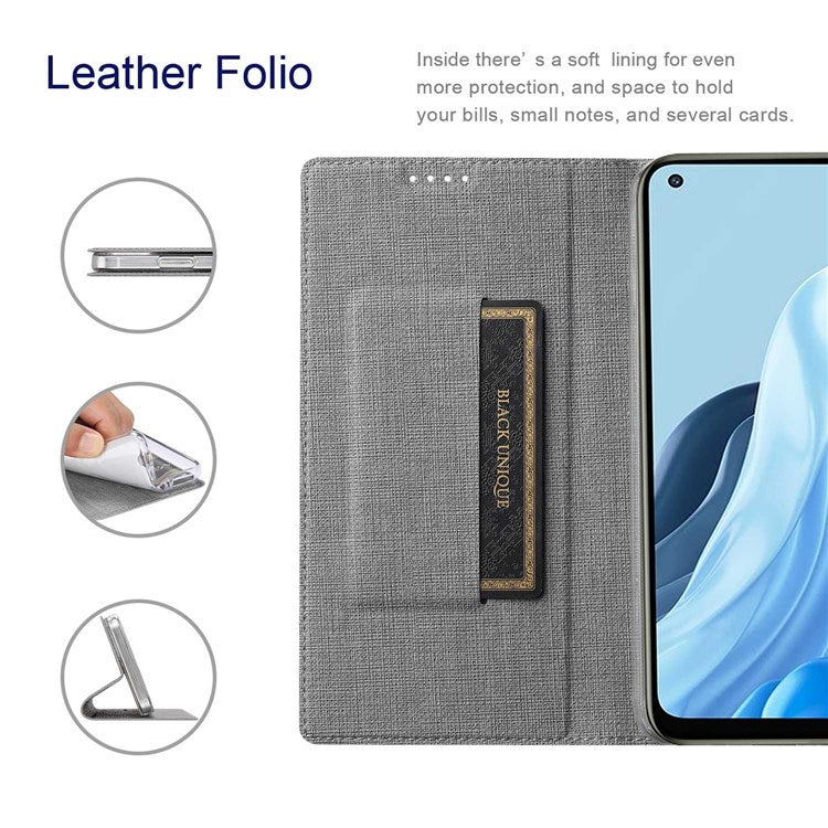 VILI DMX Series for Oppo Reno7 Pro 5G PU Leather Stand Card Holder Case Magnetic Auto-absorbed Protective Cover - Grey
