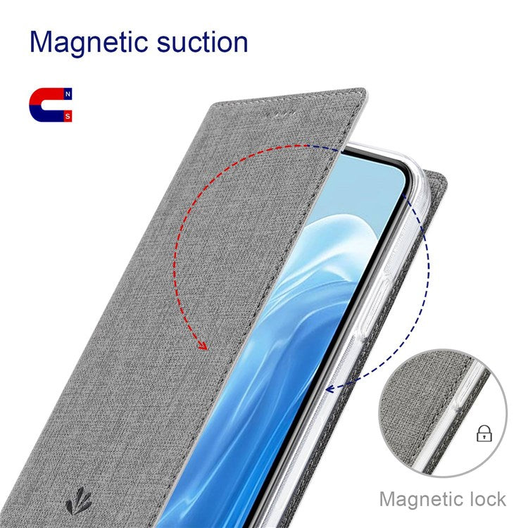 VILI DMX Series for Oppo Reno7 Pro 5G PU Leather Stand Card Holder Case Magnetic Auto-absorbed Protective Cover - Grey