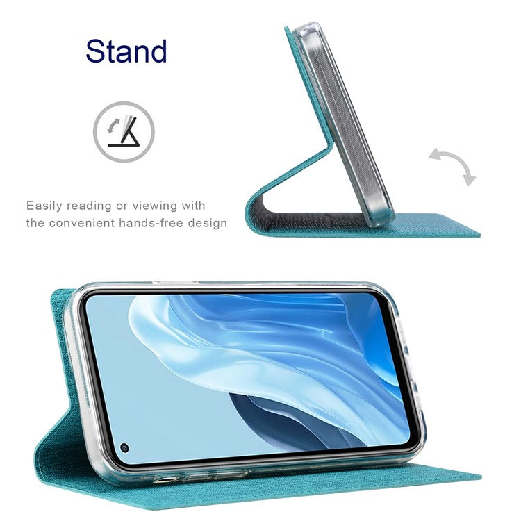 VILI DMX Series for Oppo Reno7 Pro 5G PU Leather Stand Card Holder Case Magnetic Auto-absorbed Protective Cover - Blue