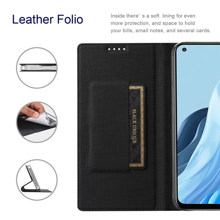 VILI DMX Series for Oppo Reno7 5G (Global)/Find X5 Lite PU Leather Magnetic Closure Stand Phone Case Card Holder Cover - Black