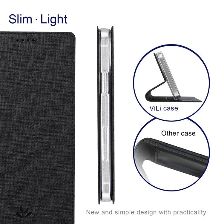 VILI DMX Series for Oppo Reno7 5G (Global)/Find X5 Lite PU Leather Magnetic Closure Stand Phone Case Card Holder Cover - Black