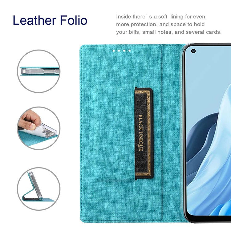 VILI DMX Series for Oppo Reno7 5G (Global)/Find X5 Lite PU Leather Magnetic Closure Stand Phone Case Card Holder Cover - Blue