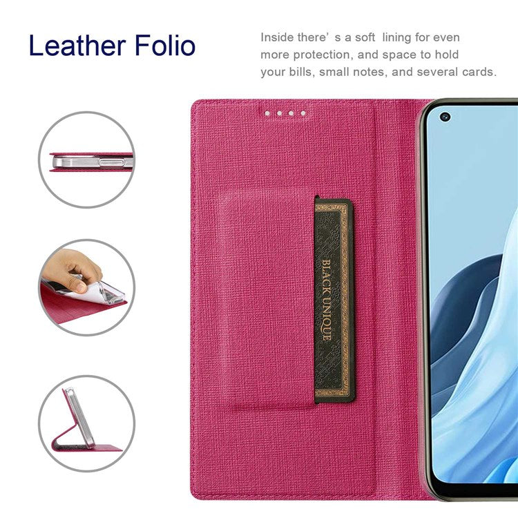 VILI DMX Series for Oppo Reno7 5G (Global)/Find X5 Lite PU Leather Magnetic Closure Stand Phone Case Card Holder Cover - Rose