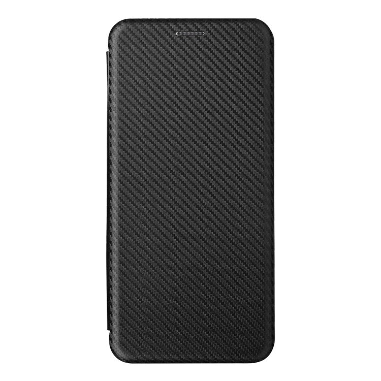 For Realme C35 Carbon Fiber Texture PU Leather Stand Case Magnetic Auto-absorbed Flip Phone Cover - Black