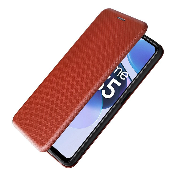 For Realme C35 Carbon Fiber Texture PU Leather Stand Case Magnetic Auto-absorbed Flip Phone Cover - Orange