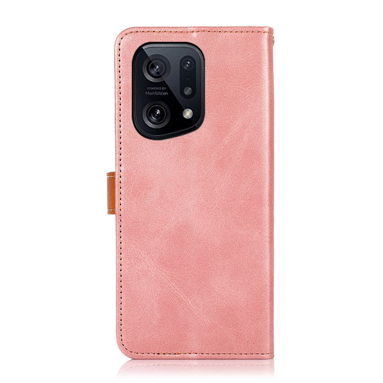 KHAZNEH PU Leather Flip Cover for Oppo Find X5, Horizontal Viewing Stand Magnetic Golden Clasp Folio Cover - Rose Gold