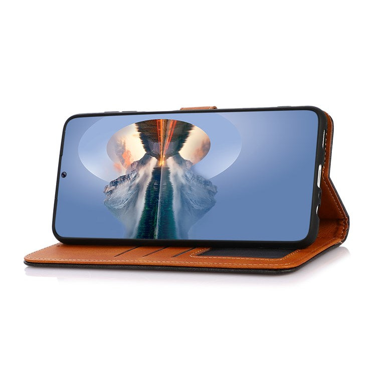 KHAZNEH PU Leather Flip Cover for Oppo Find X5, Horizontal Viewing Stand Magnetic Golden Clasp Folio Cover - Blue