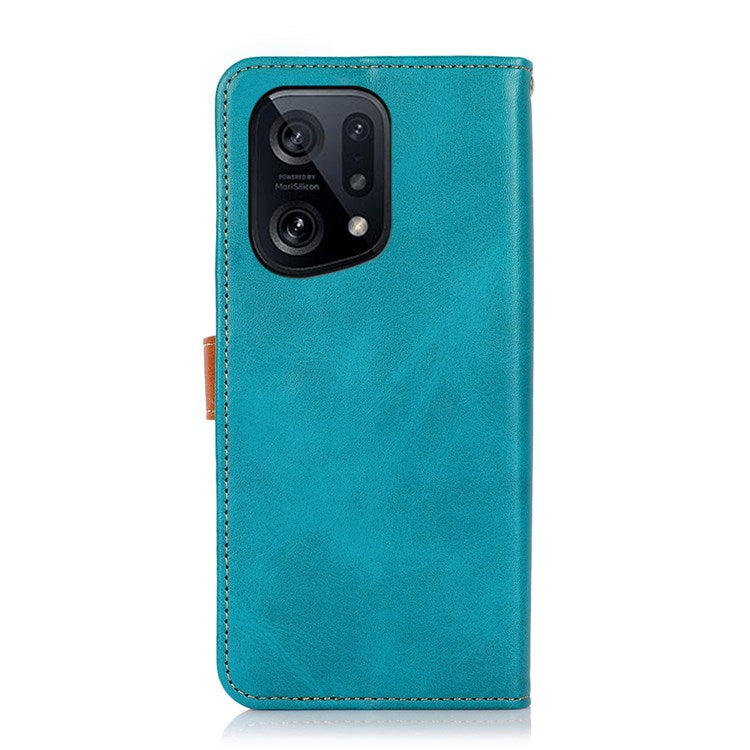 KHAZNEH PU Leather Flip Cover for Oppo Find X5, Horizontal Viewing Stand Magnetic Golden Clasp Folio Cover - Blue