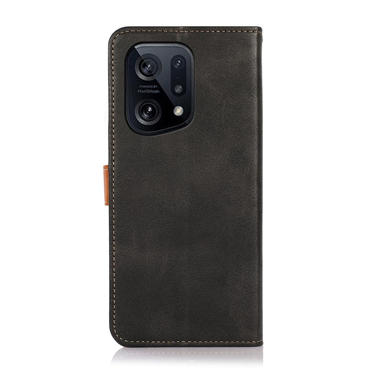 KHAZNEH PU Leather Flip Cover for Oppo Find X5, Horizontal Viewing Stand Magnetic Golden Clasp Folio Cover - Black