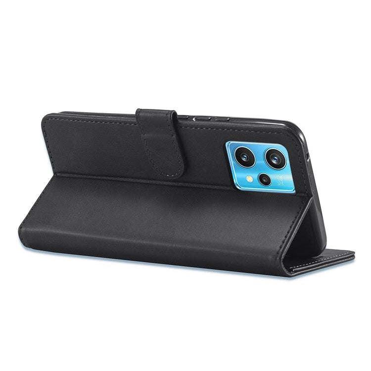 LC.IMEEKE for Realme 9/9 Pro+ Dual-sided Magnetic Clasp Textured PU Leather Wallet Cover Stand Protective Phone Case - Black