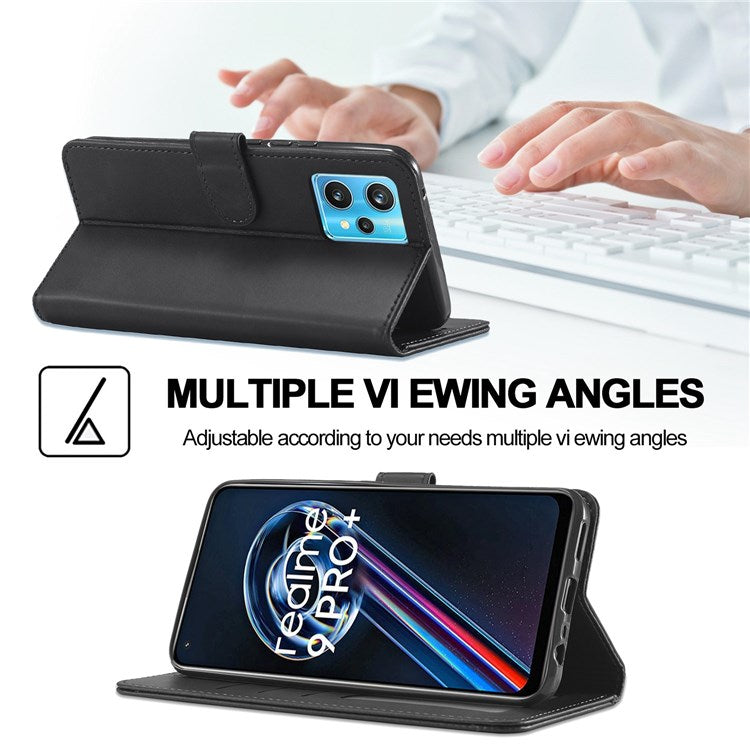LC.IMEEKE for Realme 9/9 Pro+ Dual-sided Magnetic Clasp Textured PU Leather Wallet Cover Stand Protective Phone Case - Black
