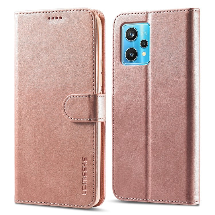 LC.IMEEKE for Realme 9/9 Pro+ Dual-sided Magnetic Clasp Textured PU Leather Wallet Cover Stand Protective Phone Case - Pink