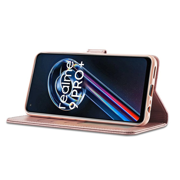 LC.IMEEKE for Realme 9/9 Pro+ Dual-sided Magnetic Clasp Textured PU Leather Wallet Cover Stand Protective Phone Case - Pink