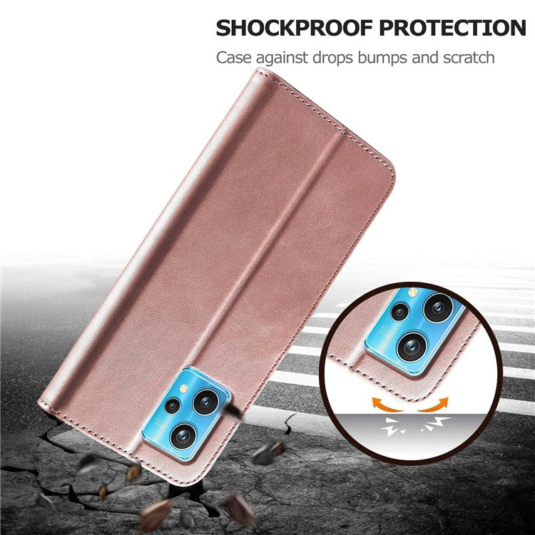 LC.IMEEKE for Realme 9/9 Pro+ Dual-sided Magnetic Clasp Textured PU Leather Wallet Cover Stand Protective Phone Case - Pink