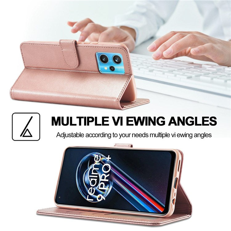 LC.IMEEKE for Realme 9/9 Pro+ Dual-sided Magnetic Clasp Textured PU Leather Wallet Cover Stand Protective Phone Case - Pink