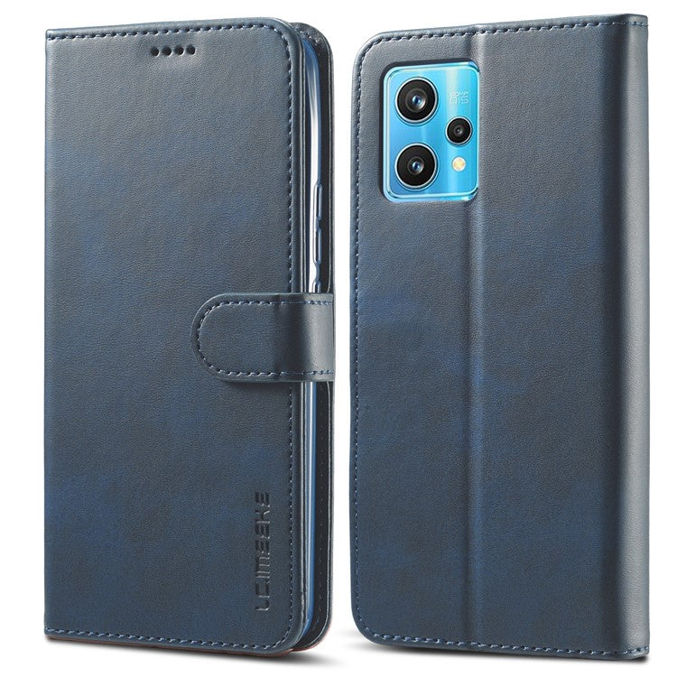 LC.IMEEKE for Realme 9/9 Pro+ Dual-sided Magnetic Clasp Textured PU Leather Wallet Cover Stand Protective Phone Case - Blue