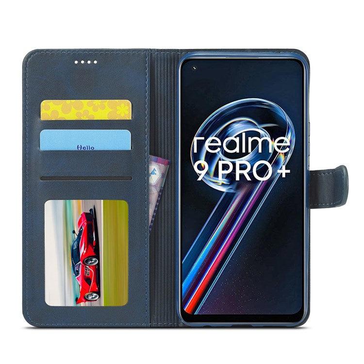LC.IMEEKE for Realme 9/9 Pro+ Dual-sided Magnetic Clasp Textured PU Leather Wallet Cover Stand Protective Phone Case - Blue