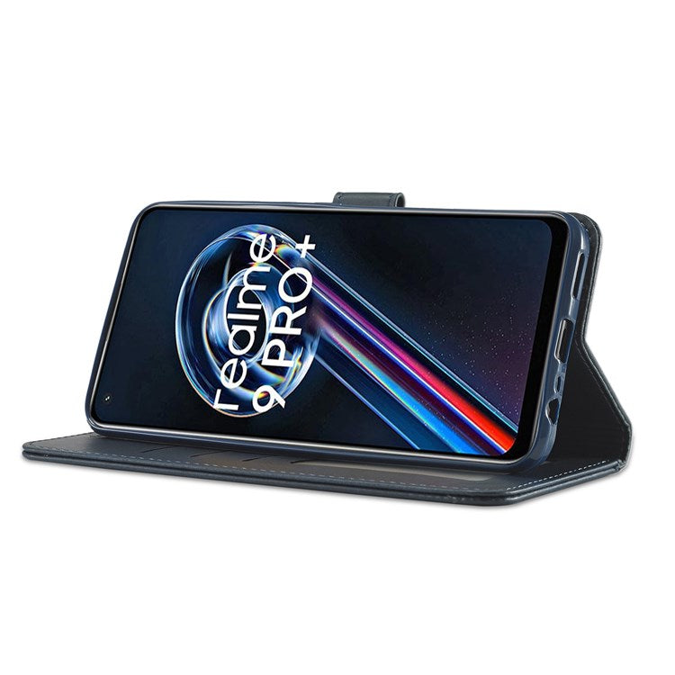 LC.IMEEKE for Realme 9/9 Pro+ Dual-sided Magnetic Clasp Textured PU Leather Wallet Cover Stand Protective Phone Case - Blue