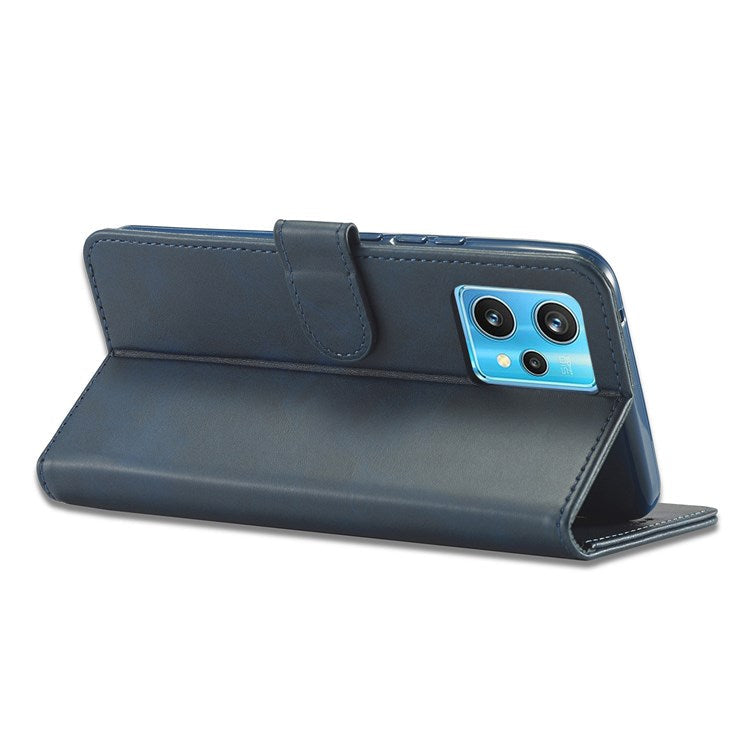 LC.IMEEKE for Realme 9/9 Pro+ Dual-sided Magnetic Clasp Textured PU Leather Wallet Cover Stand Protective Phone Case - Blue