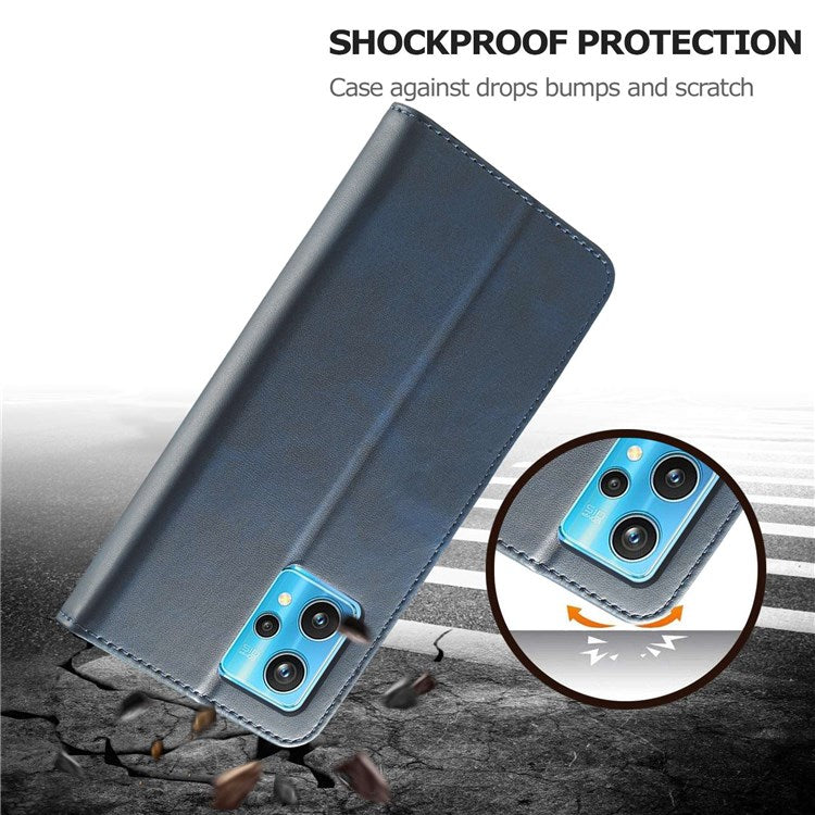 LC.IMEEKE for Realme 9/9 Pro+ Dual-sided Magnetic Clasp Textured PU Leather Wallet Cover Stand Protective Phone Case - Blue