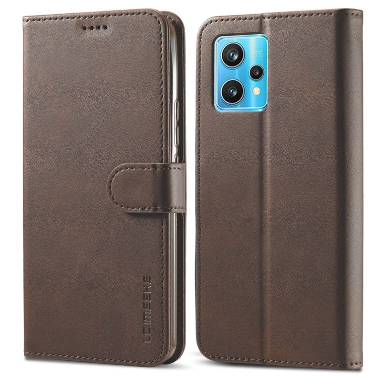 LC.IMEEKE for Realme 9/9 Pro+ Dual-sided Magnetic Clasp Textured PU Leather Wallet Cover Stand Protective Phone Case - Brown