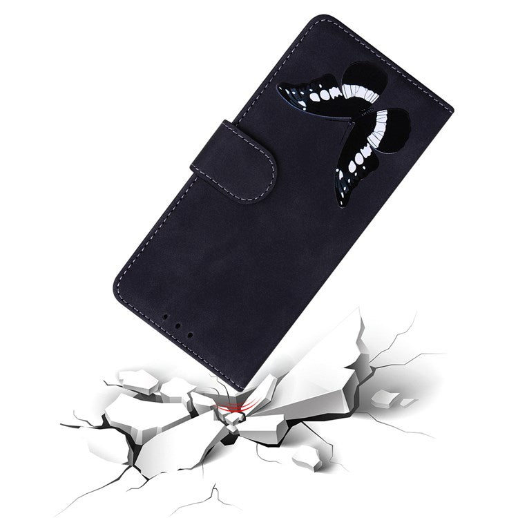For Realme C31 Butterfly Pattern Printing PU Leather Stand Skin-touch Feeling Phone Case Wallet Protective Cover - Black