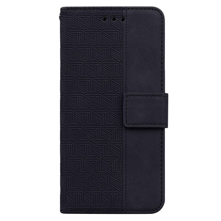 For Realme C31 PU Leather Case Stand Wallet Geometric Pattern Imprinted Protective Cover with Wrist Strap - Black