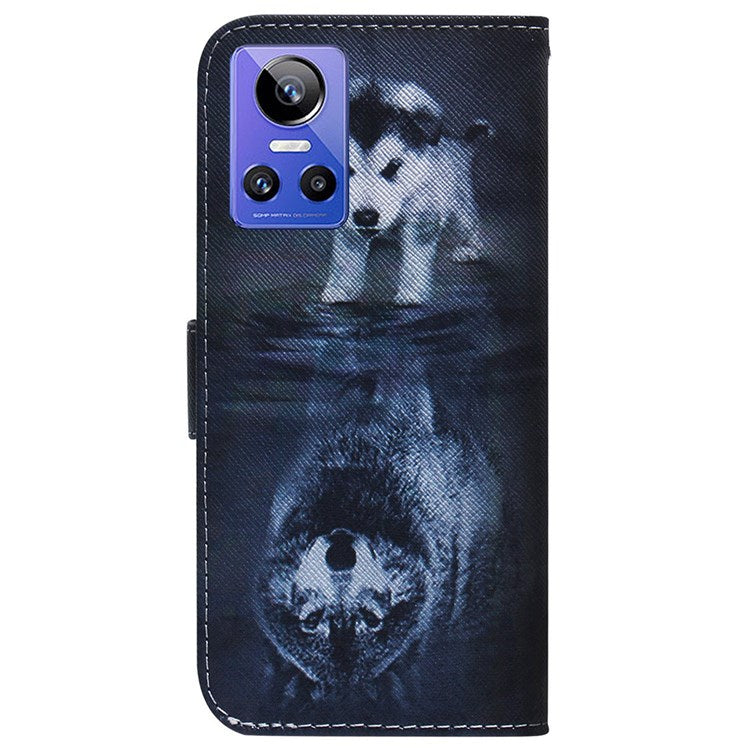 For Realme GT Neo3 Pattern Printing Side Cash Pocket Wallet Case Stand Feature Protective PU Leather Flip Cover - Dog and Wolf