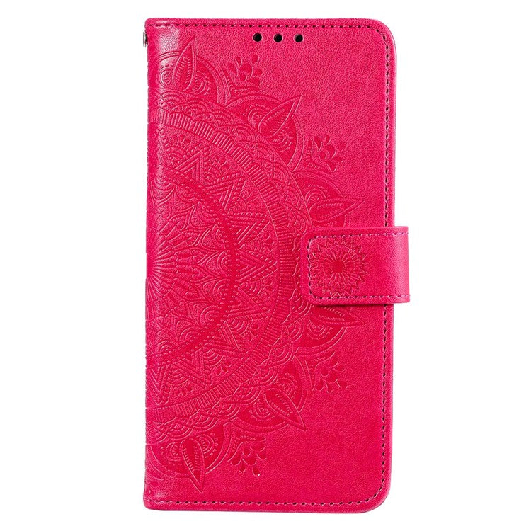 For Realme Narzo 50A PU Leather Phone Flip Cover, Wallet Stand Design Well-protected Imprinted Mandala Flower Phone Case - Rose