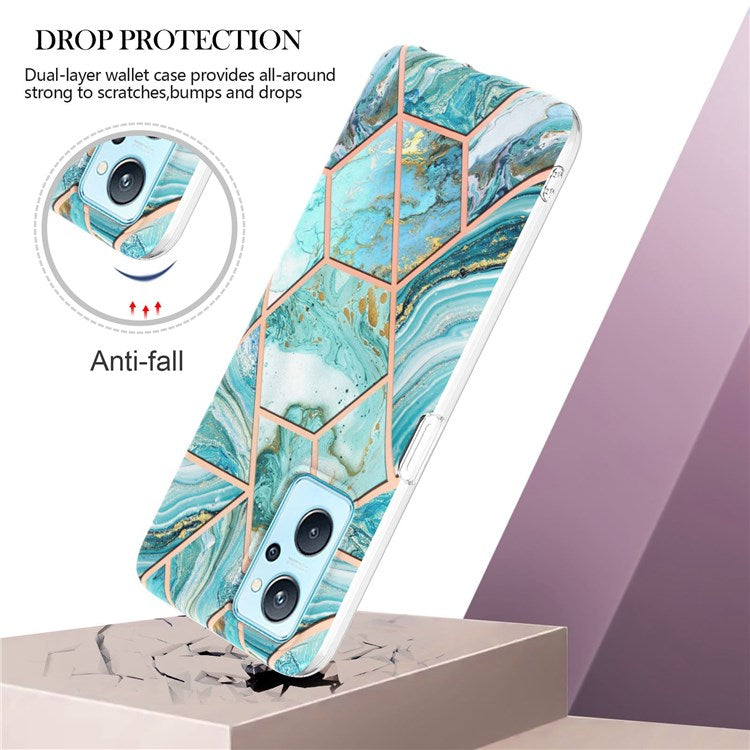 For Realme 9i/Oppo A36/A76 YB IMD Series-3 IMD Anti-fall Durable Soft TPU Case Marble Pattern Double-sided Electroplating Splicing Shell - Blue