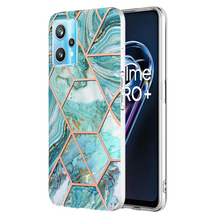 For Realme 9 Pro+ YB IMD Series-3 Light Slim Marble Pattern Double-sided Electroplating Splicing IMD Anti-dust Soft TPU Shell - Blue