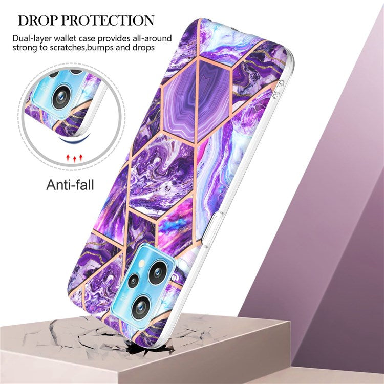 For Realme 9 Pro+ YB IMD Series-3 Light Slim Marble Pattern Double-sided Electroplating Splicing IMD Anti-dust Soft TPU Shell - Dark Purple