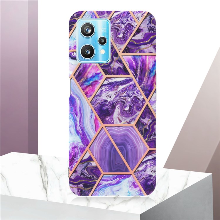 For Realme 9 Pro+ YB IMD Series-3 Light Slim Marble Pattern Double-sided Electroplating Splicing IMD Anti-dust Soft TPU Shell - Dark Purple