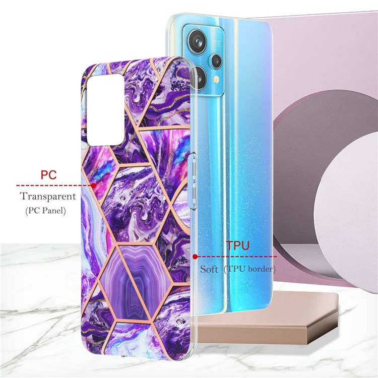 For Realme 9 Pro+ YB IMD Series-3 Light Slim Marble Pattern Double-sided Electroplating Splicing IMD Anti-dust Soft TPU Shell - Dark Purple