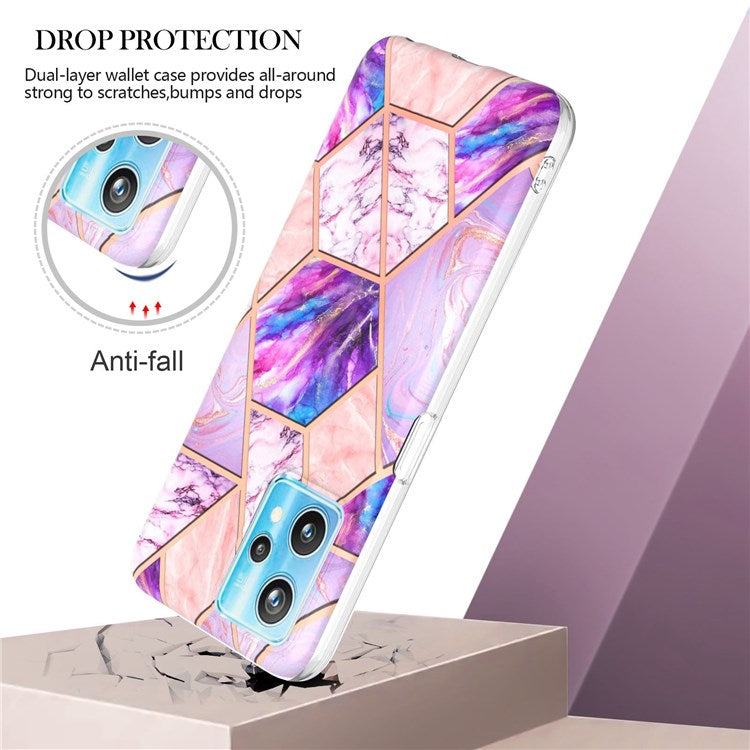 For Realme 9 Pro+ YB IMD Series-3 Light Slim Marble Pattern Double-sided Electroplating Splicing IMD Anti-dust Soft TPU Shell - Light Purple