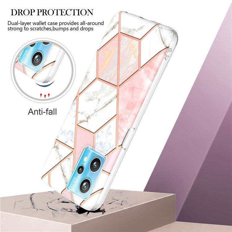 For Realme 9 Pro+ YB IMD Series-3 Light Slim Marble Pattern Double-sided Electroplating Splicing IMD Anti-dust Soft TPU Shell - Pink/White